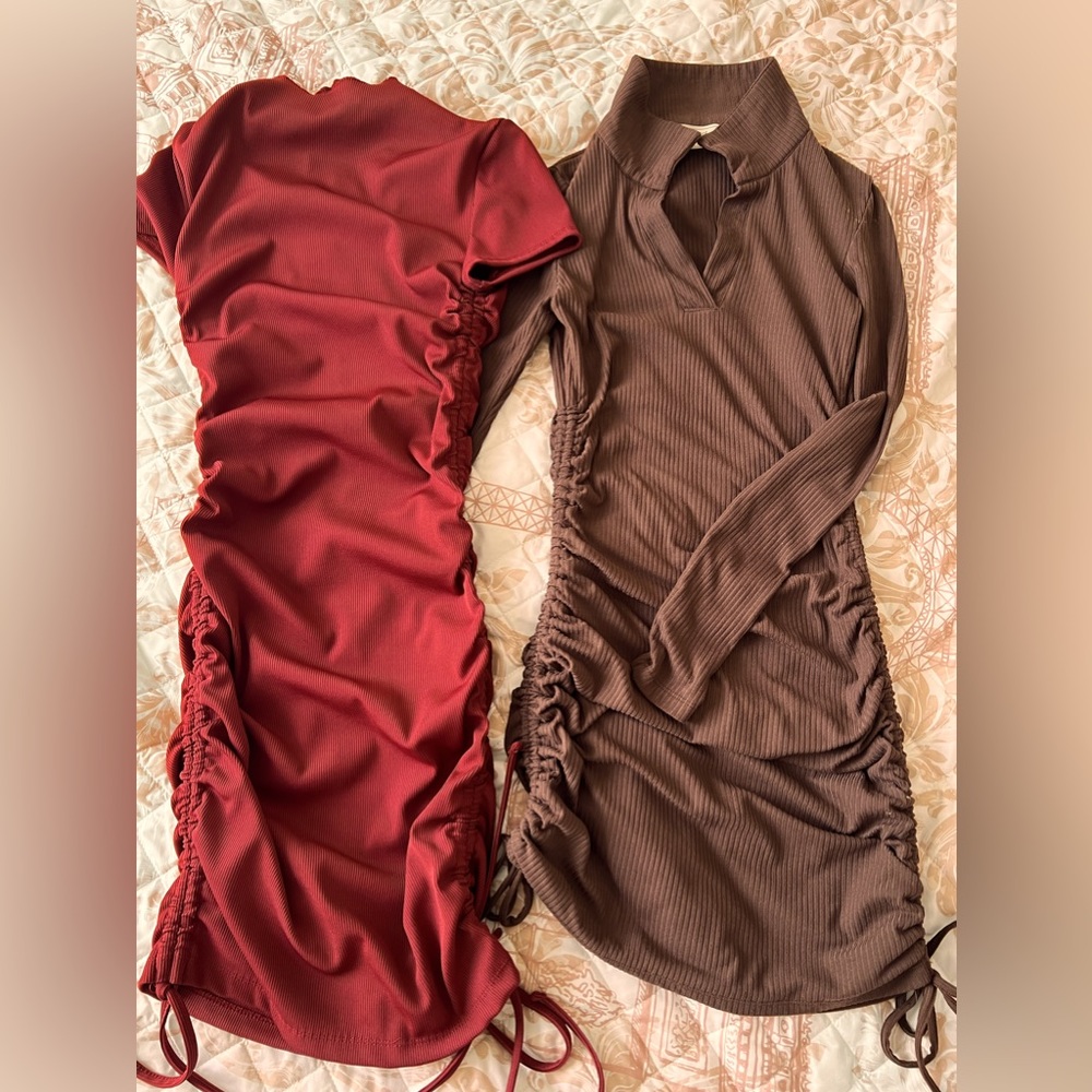 Selling both beautiful dresses. The red one never worn the brown only twice